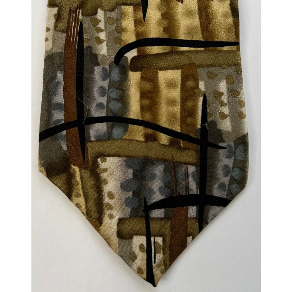Jerry Garcia Silk Tie Abstract Geometric Art Tan Gray Brown Wide Necktie USA